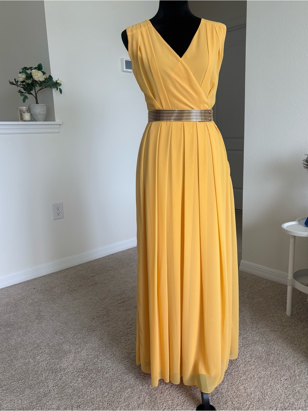European Milena Yellow Chiffon Maxi Dress Size S | Elegant Grecian Style